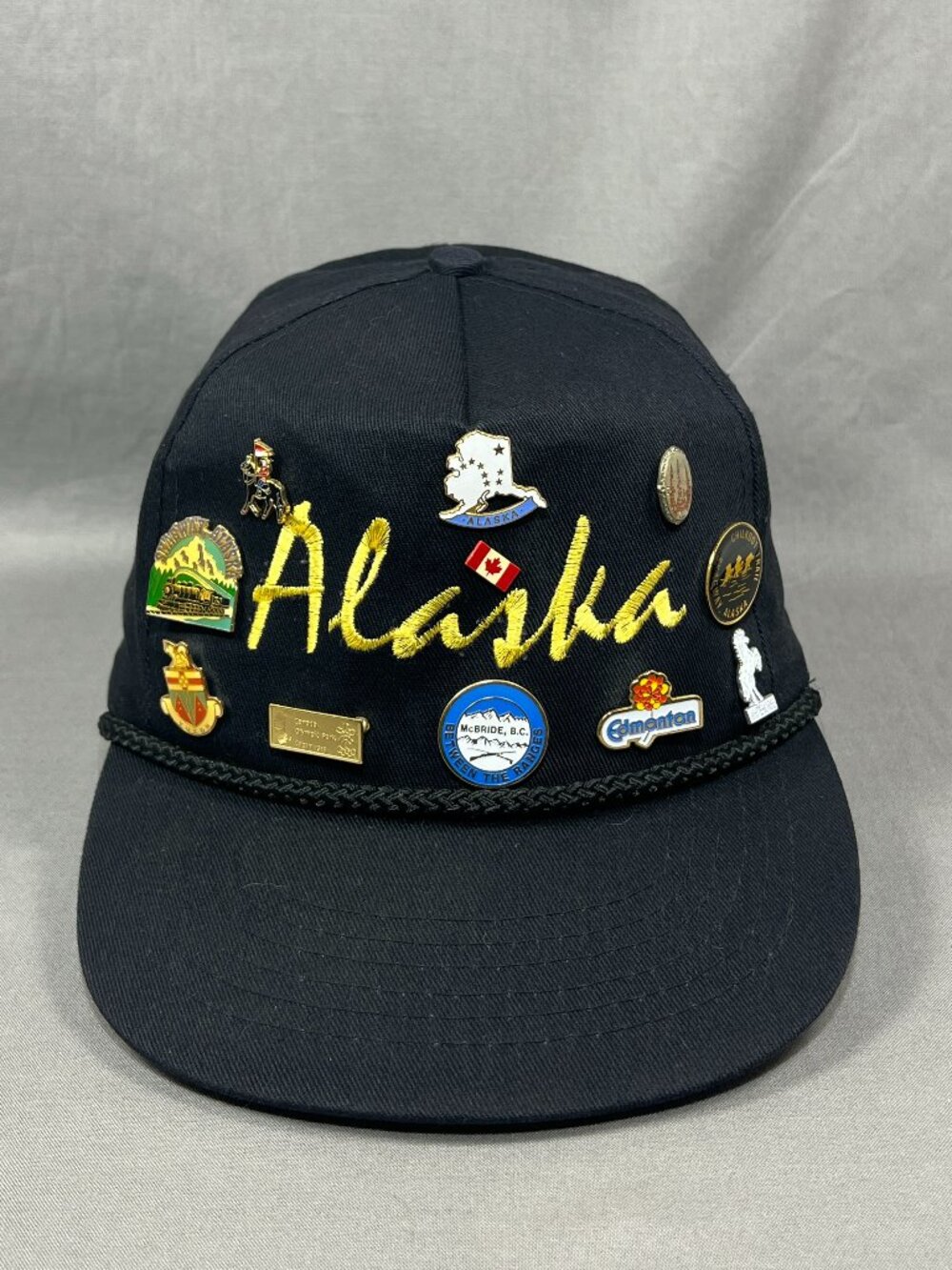 Vtg Alaska Headliners Snapback Hat Travel Pins Skagway Yukon Canada Rope Mens